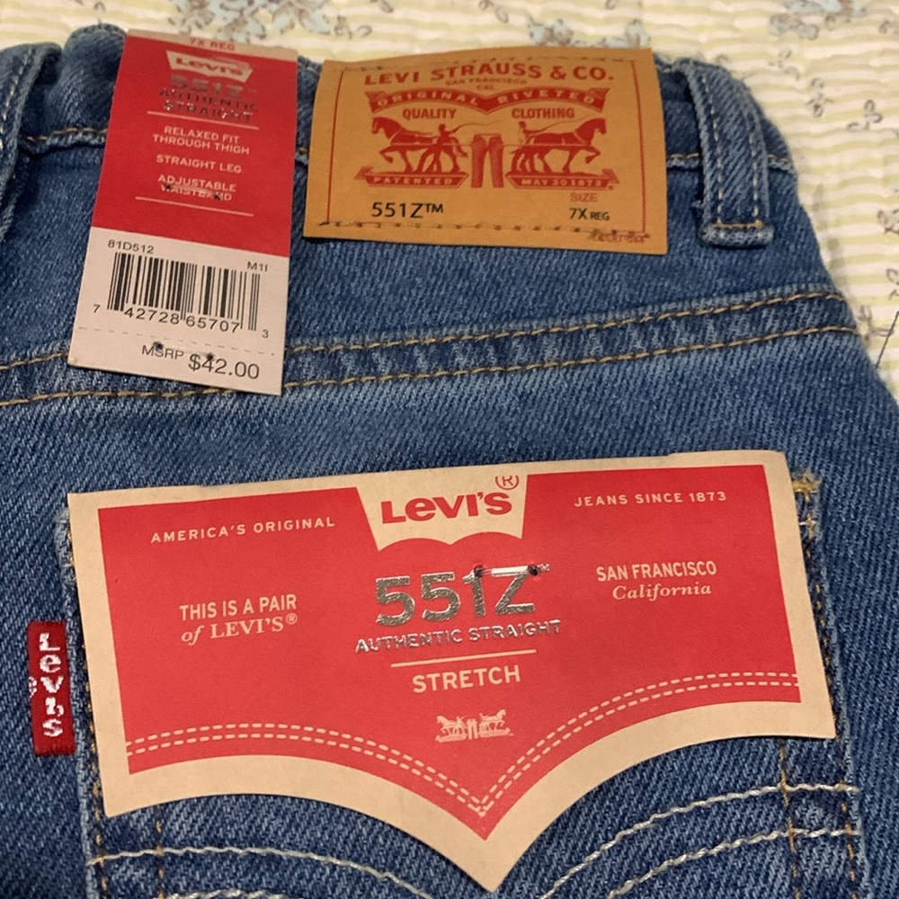 Levi’s 551Z Boys Jeans NEW Size 7x Reg adjustable waist Relax fit straight leg - Picture 8 of 10